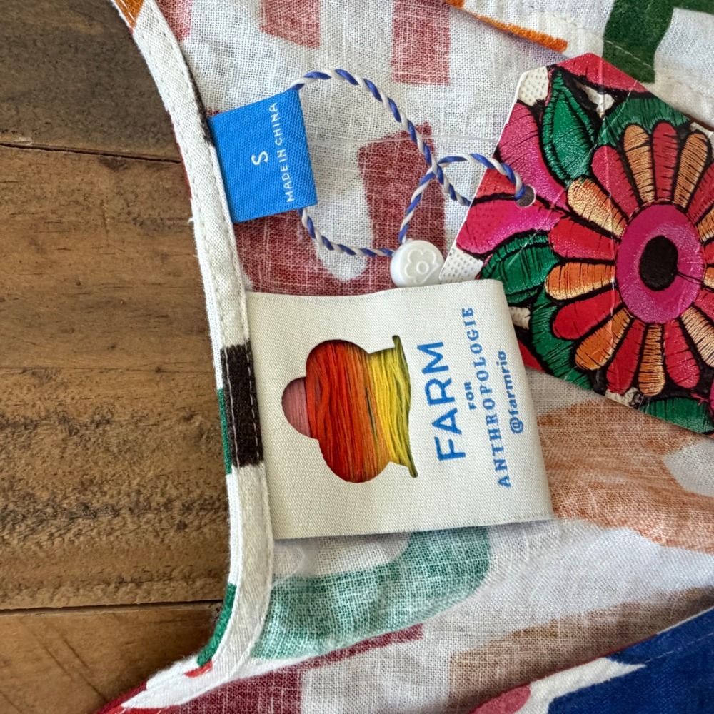 Farm Rio for Anthropologie Typographic Print Linen Blend Romper Multi Color S - Picture 6 of 7